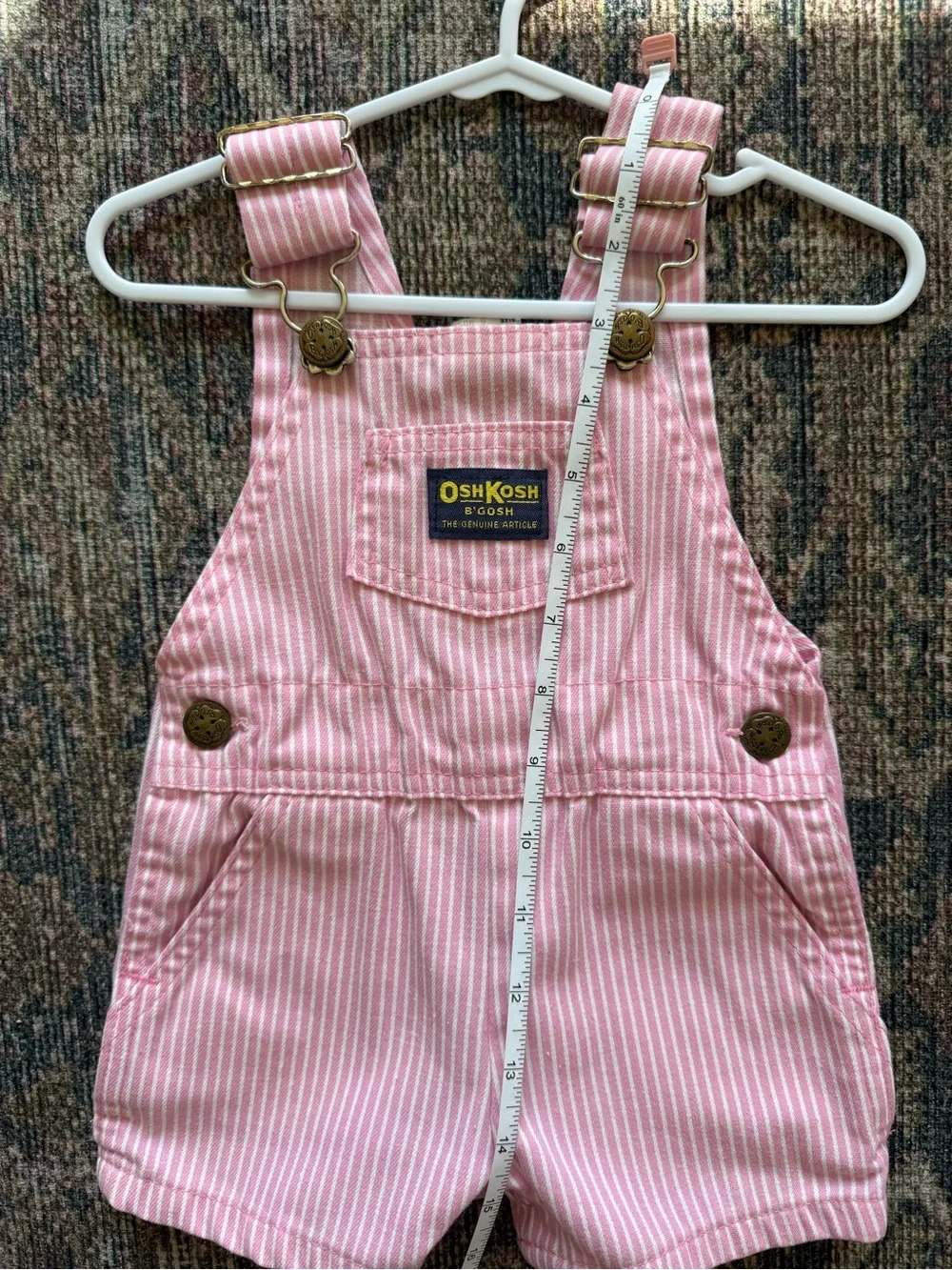 Vintage paper tag Oshkosh pink and white striped shortalls size 6 months